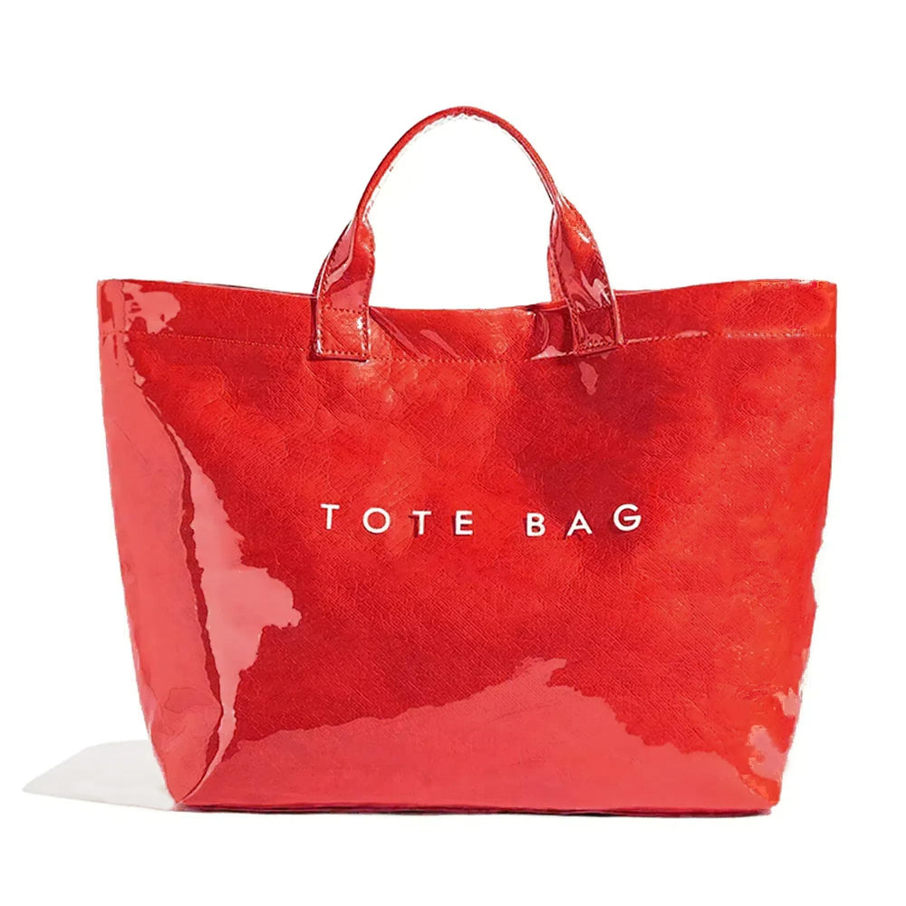 Lushandy PVC Tote Bag Women's Letters Print Hobo Handbag 14L Waterproof Plastic Tote Purse for Work, Beach, Shopping