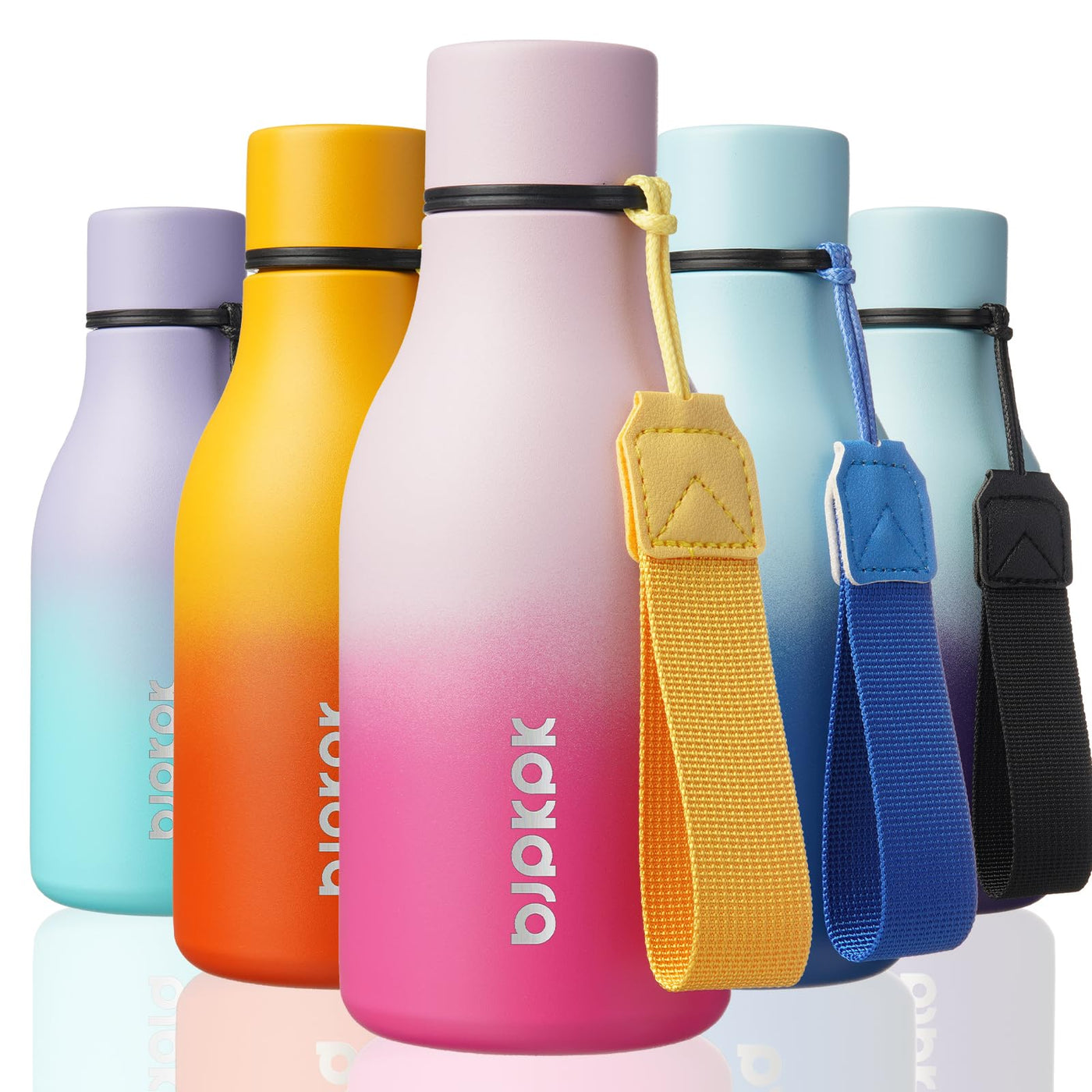 BJPKPK Insulated Water Bottles, 18 oz Stainless Steel Metal Water Bottle with Strap, BPA Free Leak Proof Jugs, Mugs, Flasks, Reusable Thermal Flasks for Sports & Travel, Orange