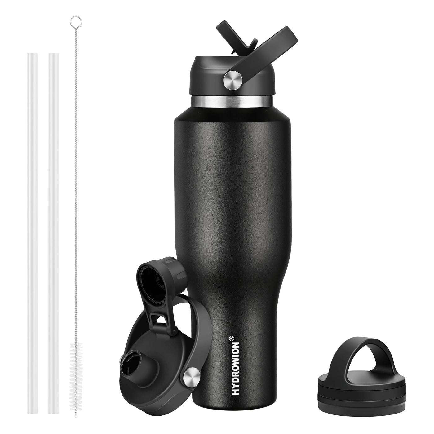 HYDROWION 32oz Stainless Steel Water Bottle(Cold for 48 Hrs, Hot for 24 Hrs), Double Wall Vacuum Insulated Water Flask with Straw Lid, Spout Lid and Flex Cap, Fit in Any Car Cup Holder, Cobalt