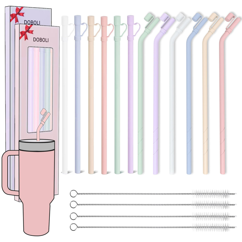 Reusable Replacement 12 inch Long Silicone Straw With Cover, Stocking Stuffers Gifts for Women Men Teens Girls Boys, Compatible with Stanley Tumbler Cup Accessorie 40 oz 30 oz (6 Pack)