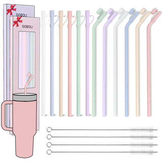Reusable Replacement 12 inch Long Silicone Straw With Cover, Stocking Stuffers Gifts for Women Men Teens Girls Boys, Compatible with Stanley Tumbler Cup Accessorie 40 oz 30 oz (6 Pack)