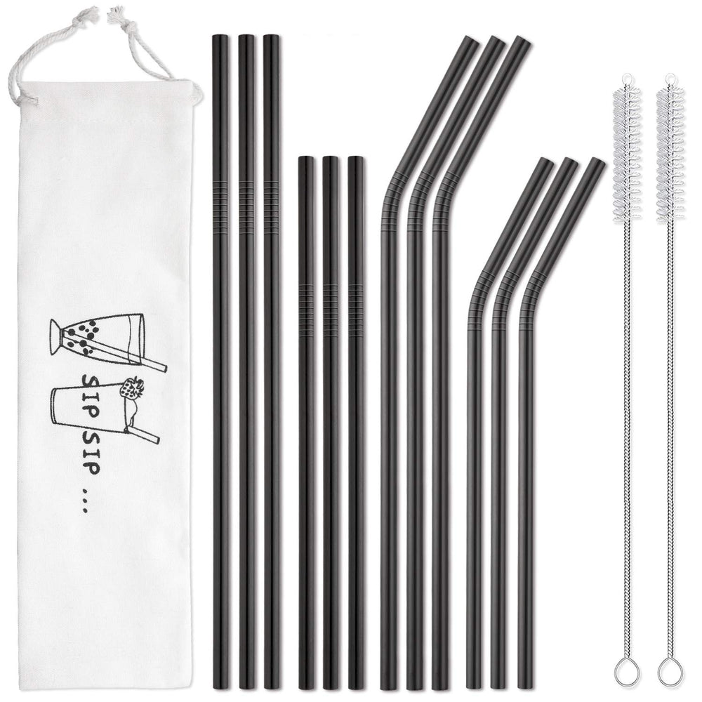 Hiware 12-Pack Reusable Stainless Steel Metal Straws with Case - Long Drinking Straws for 30 oz and 20 oz Tumblers Dishwasher Safe - 2 Cleaning Brushes Included