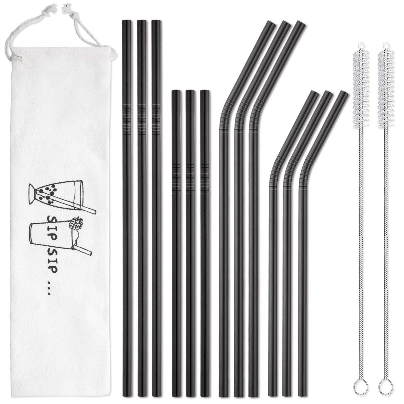 Hiware 12-Pack Reusable Stainless Steel Metal Straws with Case - Long Drinking Straws for 30 oz and 20 oz Tumblers Dishwasher Safe - 2 Cleaning Brushes Included