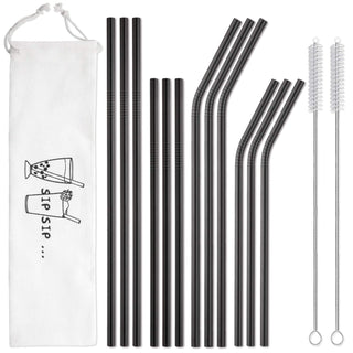 Hiware 12-Pack Reusable Stainless Steel Metal Straws with Case - Long Drinking Straws for 30 oz and 20 oz Tumblers Dishwasher Safe - 2 Cleaning Brushes Included