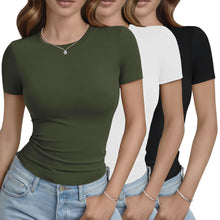 GAYHAY 3 Pack Basic Tees for Women - Crew Neck Slim Fit Tight T Shirts Cute Y2K Trendy Crop Tops Clothes for Casual Summer