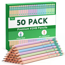 Taja 50 Pack Wood-Cased #2 HB Pencils, Bulk Pre-Sharpened Pencils with Top Erasers, Perfect for School & Classroom Writing and Drawing - Macaron