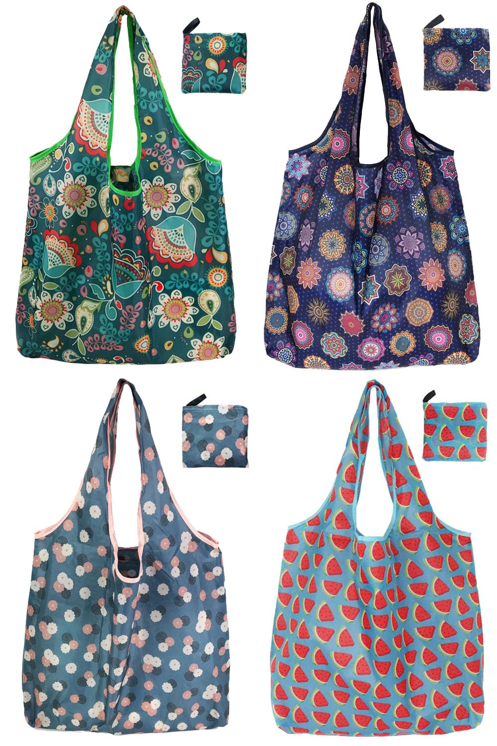 Reusable Grocery Bags, 6 Pack 50Lbs Foldable Fashion Washable Shopping Bags, Large Boho Tote Bags For Groceries, Bulk Market Cloth Storage Bags, Utility Aesthetic Personalized Gifts For Women