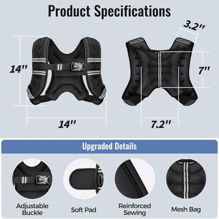 Zeerun Weighted Vest, 6lb/8lb/10lb/12lb/15lb/18lb/20lb/24lb/30lb for Men Women, Reflective Stripe Adjustable Buckle, Comfortable Durable Rucking Vest for Walking Running Strength Training