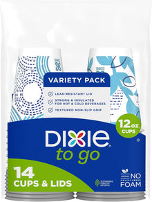 Dixie To Go Paper Coffee Cups With Lids,12 oz, 14 ct, Disposable Insulated Paper Cups for On-The-Go Hot or Cold Beverages | Medium