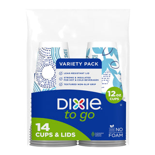 Dixie To Go Paper Coffee Cups With Lids,12 oz, 14 ct, Disposable Insulated Paper Cups for On-The-Go Hot or Cold Beverages | Medium
