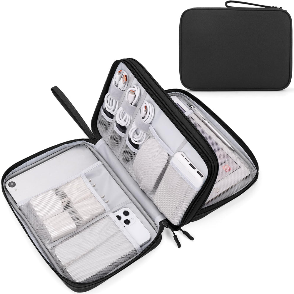 FYY Travel Cable Organizer Pouch Electronic Accessories Carry Case Portable Waterproof Double Layers All-in-One Storage Bag for Cord, Charger, Phone, Earphone Black
