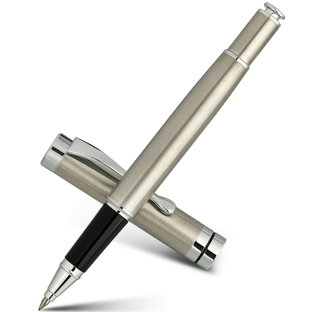 BEILUNER Ballpoint Pens, Stunning Black Chrome Metal Pen with Golden Trim, Best Ball Pen Gift Set for Men & Women, Professional, Executive, Office, Nice Pens-Gift Box with 0.5mm Black Extra Refill