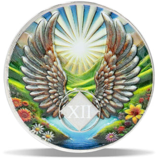 2 Year Angel Wings Sobriety Coin – Radiant Sunrise NA Medallion – Spiritual Token for Recovery & Clean Time – Empowering NA AA Chips – Gift for Men & Women
