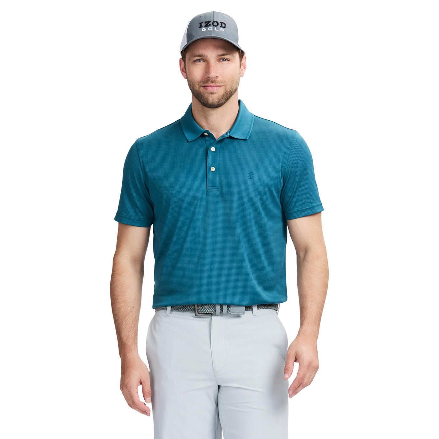 Izod Men's Performance Golf Grid Short Sleeve Stretch Polo Shirt