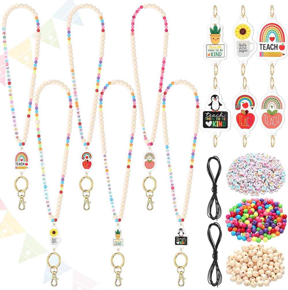 Tondiamo 1321 Pcs DIY Teacher Lanyard Making Kit 6 Sets Personalized Lanyards Making Kit for ID Badges Back to School DIY Name Bead Bag Charm for Back to School Supplies Gifts(Classic)