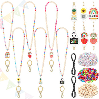 Tondiamo 1321 Pcs DIY Teacher Lanyard Making Kit 6 Sets Personalized Lanyards Making Kit for ID Badges Back to School DIY Name Bead Bag Charm for Back to School Supplies Gifts(Classic)