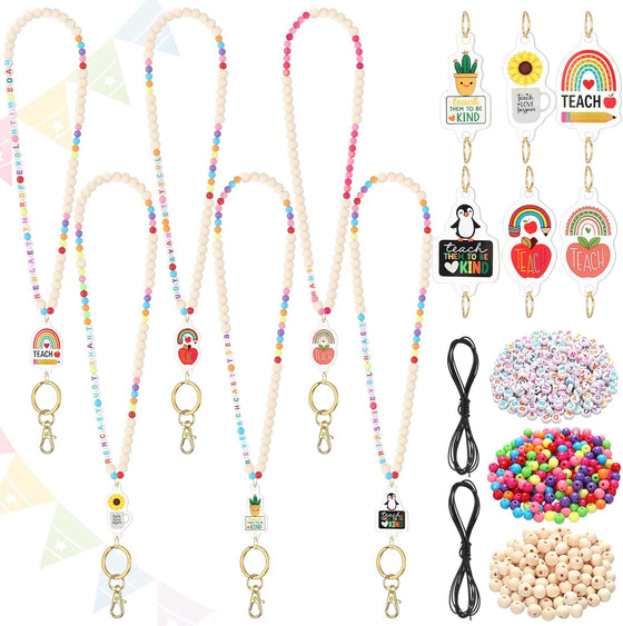 Tondiamo 1321 Pcs DIY Teacher Lanyard Making Kit 6 Sets Personalized Lanyards Making Kit for ID Badges Back to School DIY Name Bead Bag Charm for Back to School Supplies Gifts(Classic)