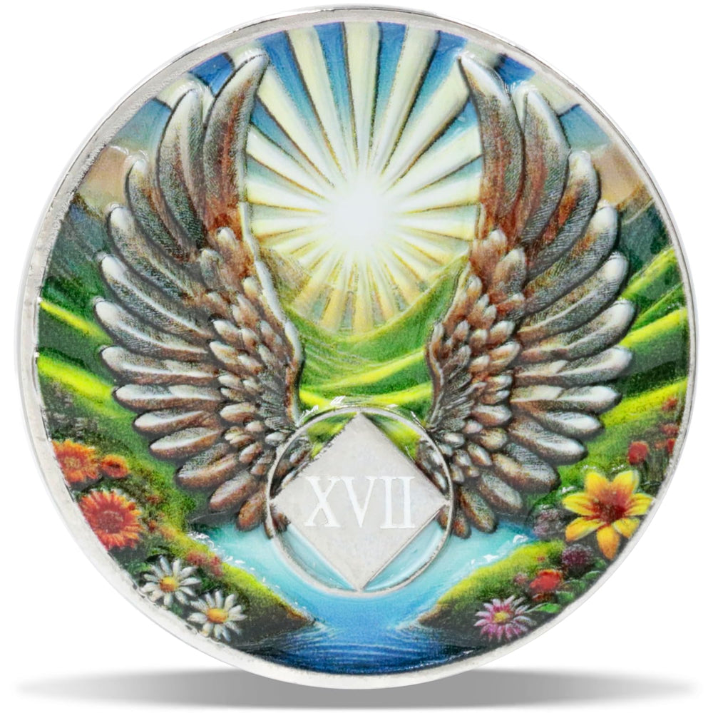 2 Year Angel Wings Sobriety Coin – Radiant Sunrise NA Medallion – Spiritual Token for Recovery & Clean Time – Empowering NA AA Chips – Gift for Men & Women