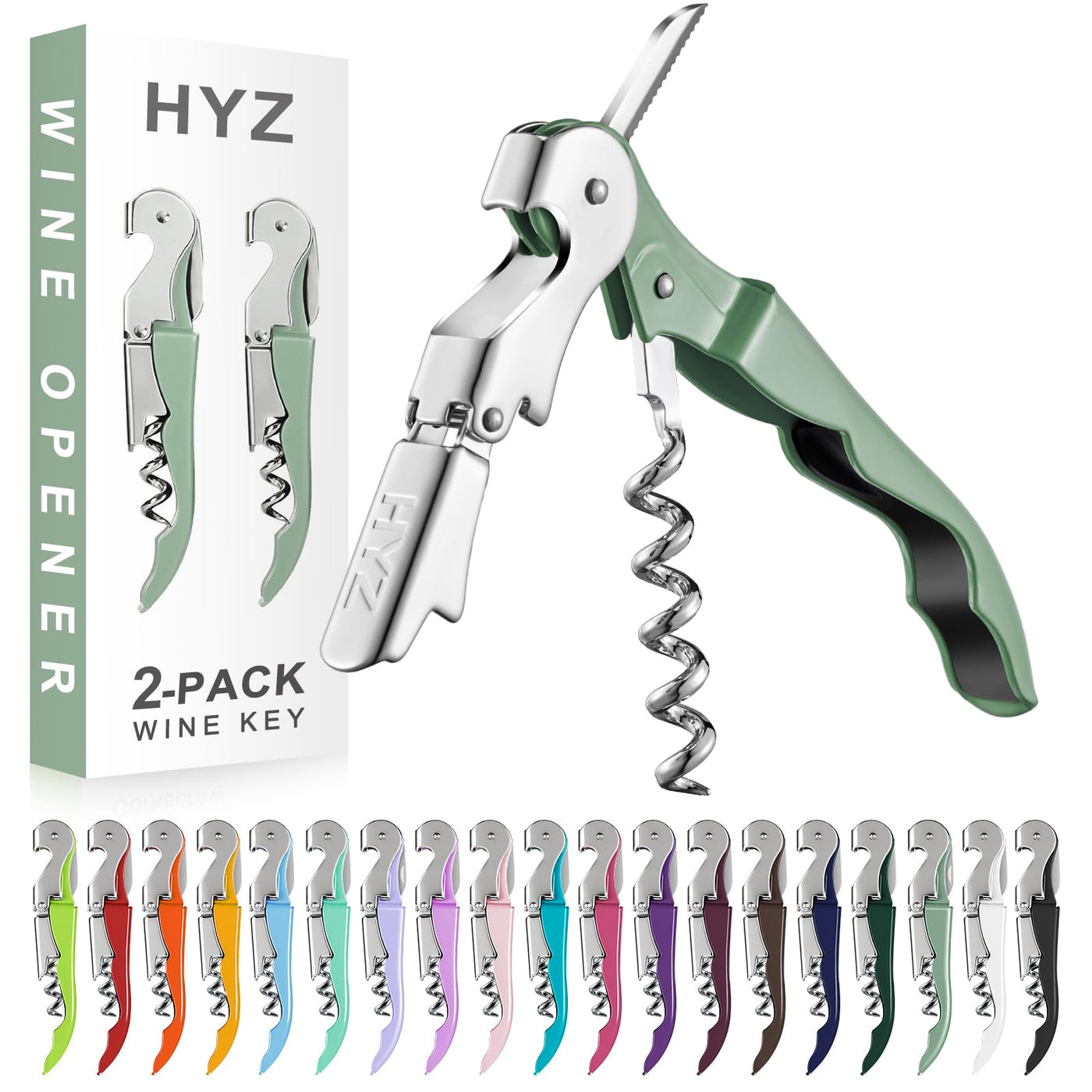 HYZ 2-Pack Wine Opener Waiter Corkscrew, Professional Wine Key for Servers, Bartender with Foil Cutter, Manual Wine Bottle Opener Double Hinged (Pink)