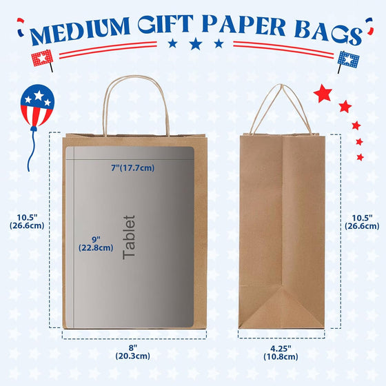 MESHA Brown Paper Bags 8x4.25x10.5 Inch 20Pcs, Paper Bags with Handles, Sturdy Brown Gift Bags for Retail, Birthday Party Favors, Shopping, Small Business (Made in USA) - hover image
