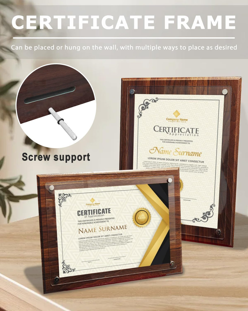 WOCOCN Trophy Award, Wood Plaque, Employee Appreciation Plaques, Decorative Signs & Plaques, Certificate Frames 14.88 x 11.22in, Slide in A4 Paper, Applicable to Appreciation,Recognition, Diploma, Thank You, Retirement, Anniversary (Wood Certificate Plaqu