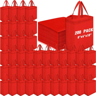 Windyun 50 Pcs Reusable Tote Bag Bulk 8 x 4 x 10 Inch Non Woven Shopping Bag with Handle Reusable Portable Grocery Gift Tote (Black)