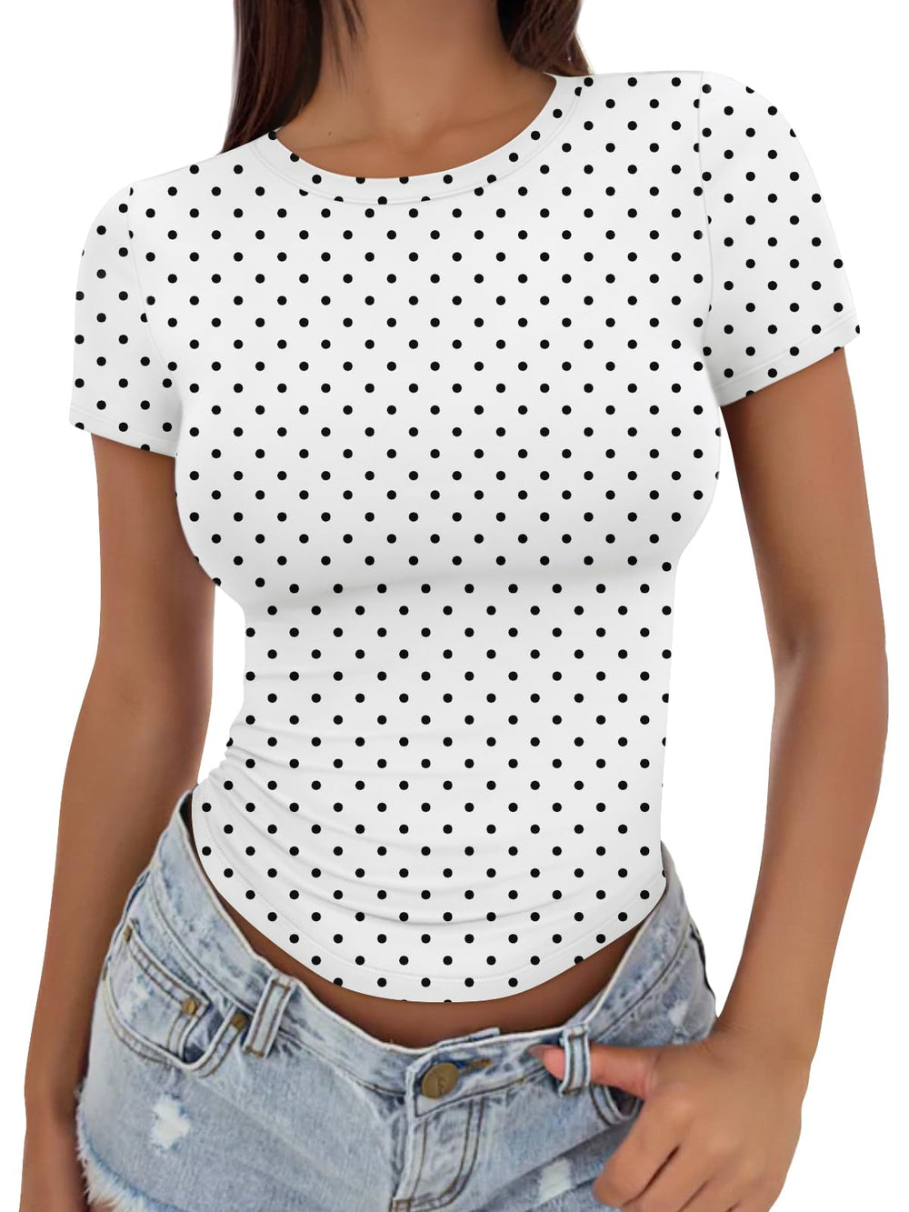 Trendy Queen Womens Basic T Shirts - Stretchy Soft Slim Fit Short Sleeve Y2k Cute Summer Crop Workout Tops