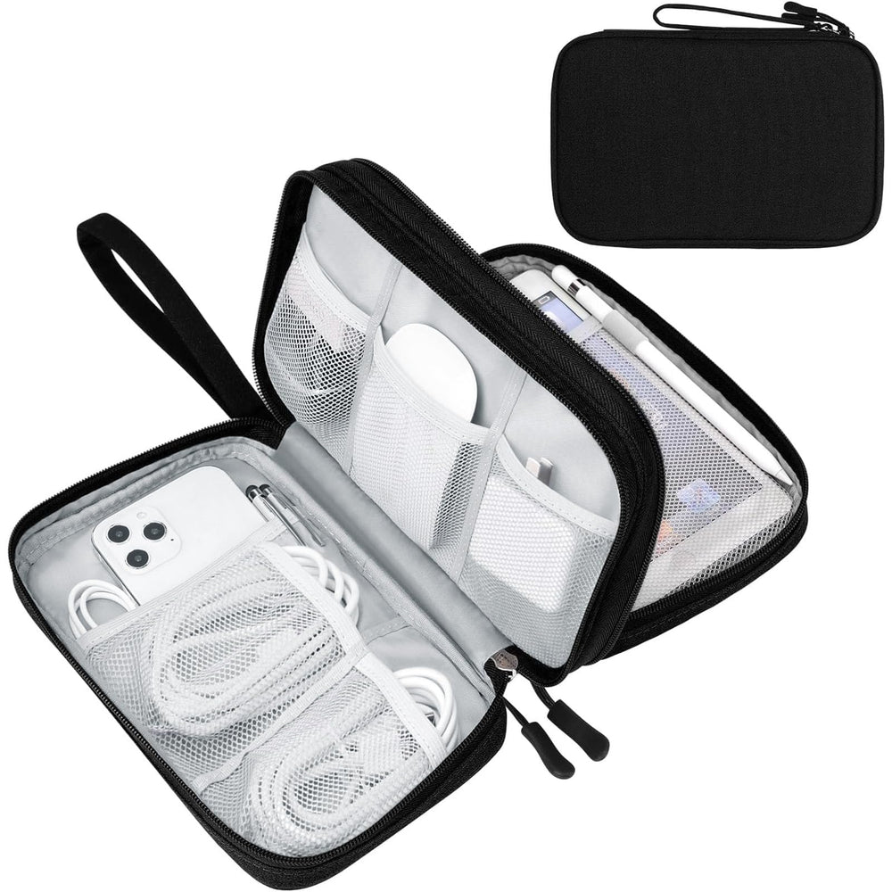 FYY Travel Cable Organizer Pouch Electronic Accessories Carry Case Portable Waterproof Double Layers All-in-One Storage Bag for Cord, Charger, Phone, Earphone Black