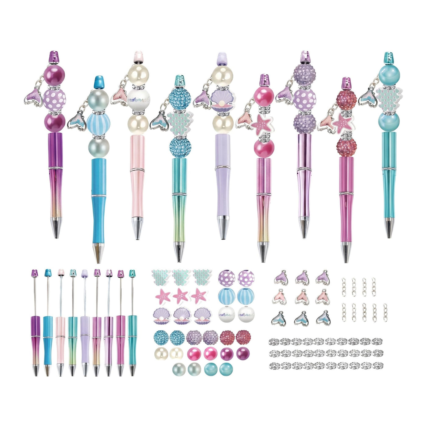 holoith 8 Set Butterfly Flower Beadable Pens Kit, Pen Making Kit with Beads and Refills, Black Ink Ballpoint Smooth Writing, Gift for Diy Present Students Teens Office Supplies