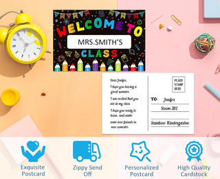 Welcome Back to School Postcards for Students - 30PCS Personalized Nmae Welcome to Our Class Teacher Postcards for Kids Kindergarten Preschool Elementary School Gifts Supplies