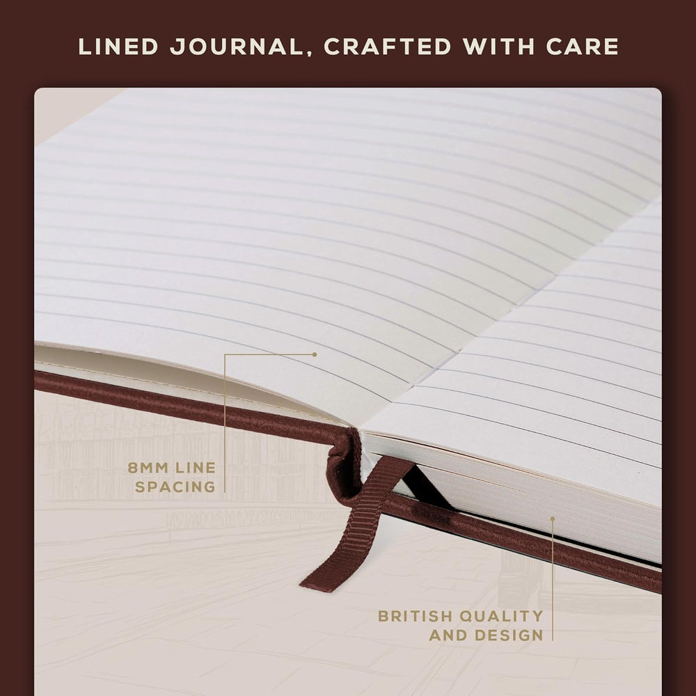BEECHMORE BOOKS Premium Lined Leather Journal for Men & Women, 5" x 8" (A5) Thick 120gsm Ivory Cream Paper Notebook, Hardcover Vegan Leather Personal Diary, With Gift Box (Chestnut Brown)