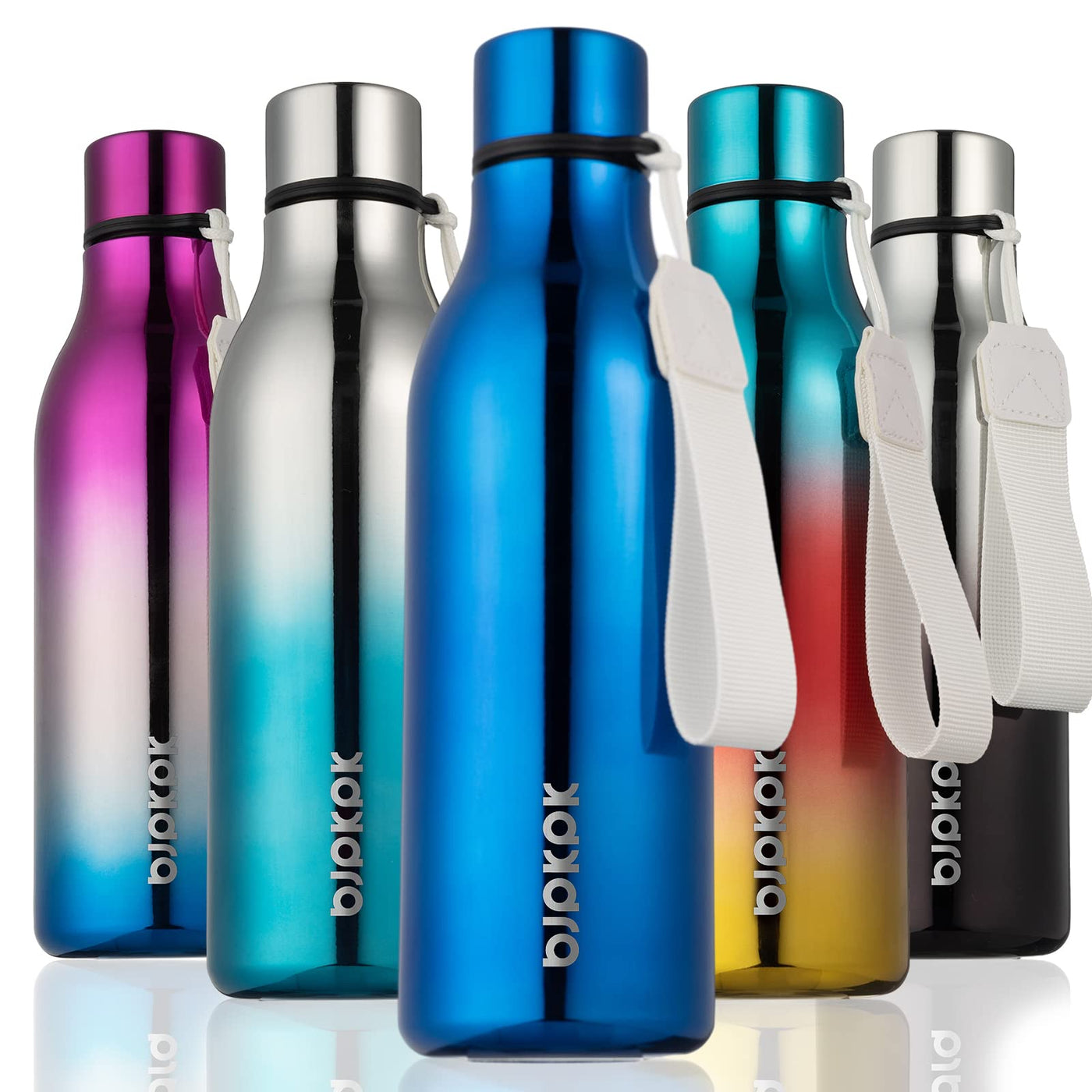 BJPKPK Insulated Water Bottles, 18 oz Stainless Steel Metal Water Bottle with Strap, BPA Free Leak Proof Jugs, Mugs, Flasks, Reusable Thermal Flasks for Sports & Travel, Orange