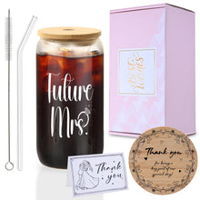 Mr. & Mrs. Glass Tumbler Set, 16oz Glass Cups with Bamboo Lids, Straws & Coasters, Bridal Shower & Wedding Thank You Gift for Couples