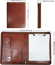 Zippered Padfolio Organizer, WRIYES Leather Planner Binder, 10.2 Inch Portfolio Folder for Documents, Letter Size Business Card Holder for Men&Women (Brown)