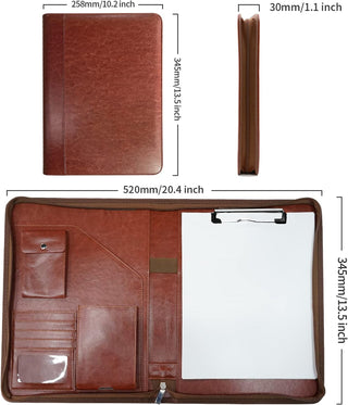 Zippered Padfolio Organizer, WRIYES Leather Planner Binder, 10.2 Inch Portfolio Folder for Documents, Letter Size Business Card Holder for Men&Women (Brown)