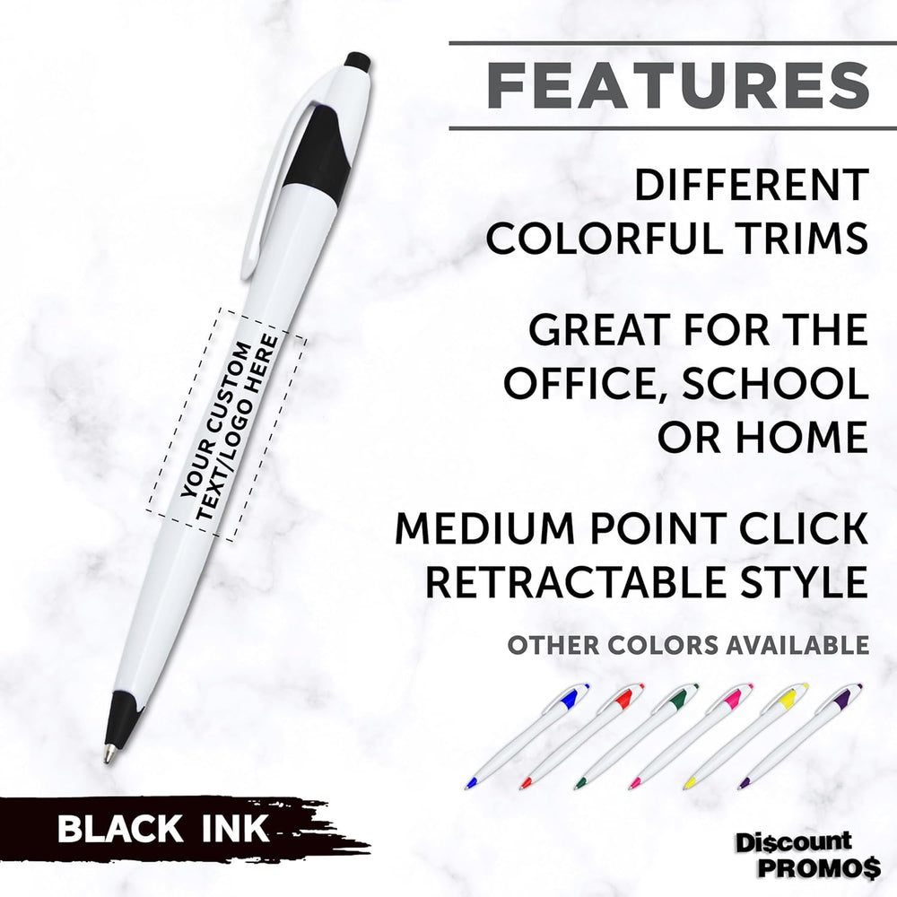 DISCOUNT PROMOS Personalized Ballpoint Pens Bulk Pack of 4-5,000 counts Black Ink, Slim & Curvy Design, Retractable, Ideal for Office, Corporate Merchandise, Tradeshows- Black