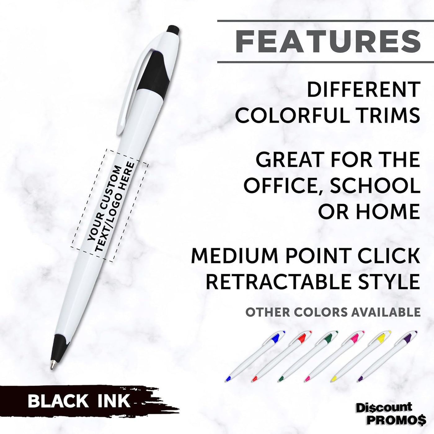DISCOUNT PROMOS Personalized Ballpoint Pens Bulk Pack of 4-5,000 counts Black Ink, Slim & Curvy Design, Retractable, Ideal for Office, Corporate Merchandise, Tradeshows- Black