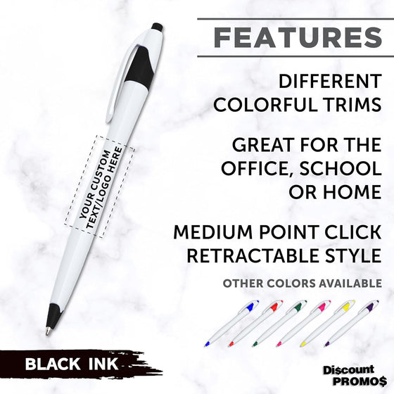 DISCOUNT PROMOS Personalized Ballpoint Pens Bulk Pack of 4-5,000 counts Black Ink, Slim & Curvy Design, Retractable, Ideal for Office, Corporate Merchandise, Tradeshows- Black - hover image
