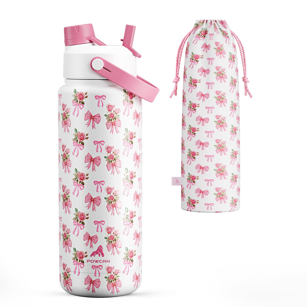 POWCAN 26 oz Insulated Water Bottle with 2-in-1 Straw and Spout Lid, Keep Cold 24H, Leak-Proof, Fits in Car Cup Holder, Stainless Steel Water Bottle for Sports, Travel, and School (Cotton Candy)