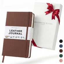 BEECHMORE BOOKS Premium Lined Leather Journal for Men & Women, 5" x 8" (A5) Thick 120gsm Ivory Cream Paper Notebook, Hardcover Vegan Leather Personal Diary, With Gift Box (Chestnut Brown)
