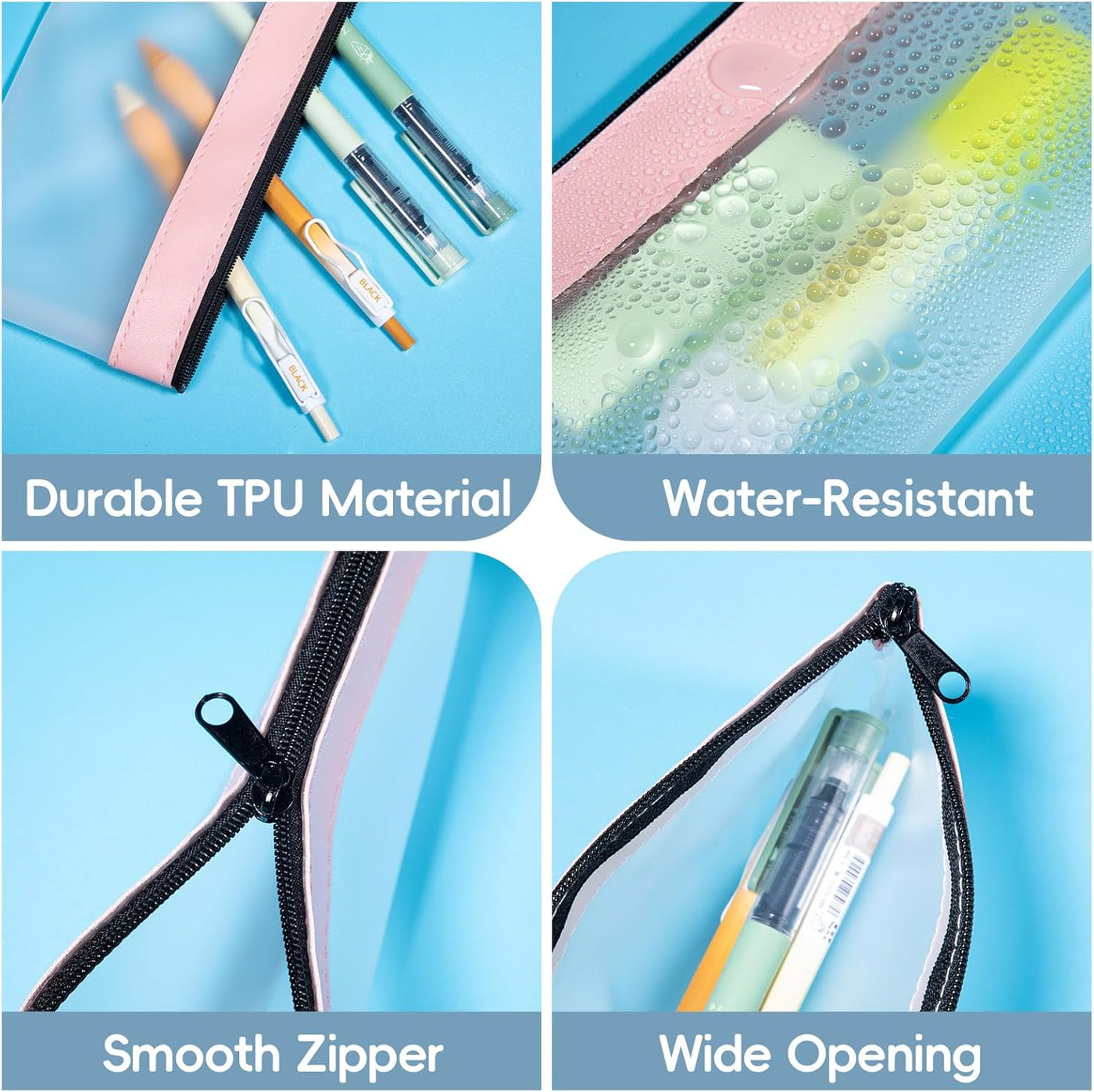 6 Pack Clear Pencil Pouches with Zipper, Soft TPU Pencil Case Bulk for Kids Students, Waterproof Makeup Bag Travel Organizer, Small Pen Pouch Set for School Office Supplies