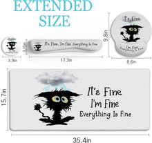 LIMKRIAN Desk Mat Set, Large Gaming Mouse Pad with Wrist Rest, Ergonomic Mouse Pad Keyboard Mat Wrist Support, Cup Coaster, Home Office Desk Accessories Decor Supplies, Funny Black Cat