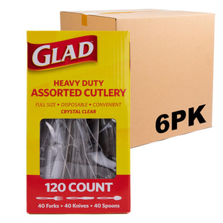 Glad Clear Disposable Cutlery Set with Heavy Duty Plastic Forks, Knives, and Spoons, Reusable Dishwasher Safe Plastic Utensils for Parties and Everyday Use, 240 Count