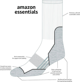 Amazon Essentials womens Comfortable Cushioned Hiking Crew Socks
