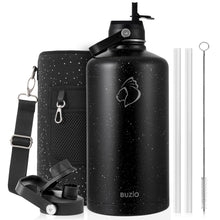 BUZIO 40oz Insulated Water Bottle, Triple Wall Vacuum Stainless Steel Water Flask with 2 lids, Lead-Free BPA-Free Straw Lid Sports Canteen Jug, Cold 48H & Hot 24H- Black