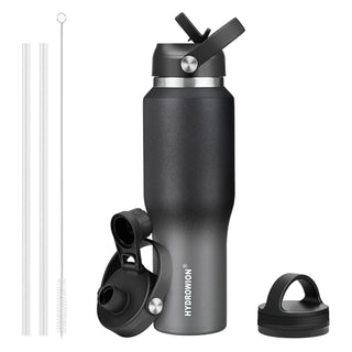HYDROWION 32oz Stainless Steel Water Bottle(Cold for 48 Hrs, Hot for 24 Hrs), Double Wall Vacuum Insulated Water Flask with Straw Lid, Spout Lid and Flex Cap, Fit in Any Car Cup Holder, Cobalt