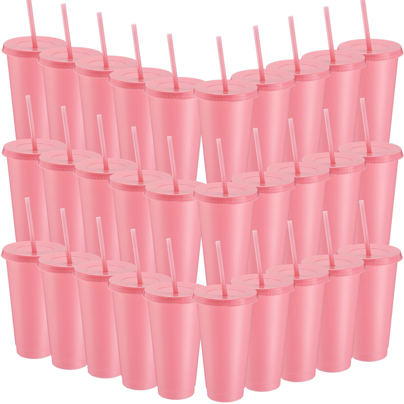 Honeydak 15 Pack Tumbler with Straw and Lid Bulk Cups for Gifts Water Bottle Iced Coffee Travel Mug Cup Reusable Plastic Tumblers for Party Birthdays 24-27 oz (Solid Color)