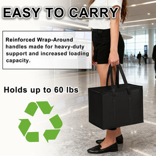 JNYONG 2 Pack Insulated Reusable Grocery Shopping Bags with zippered top,Food Delivery Bag,Collapsible Cooler Bag for Frozen Foods
