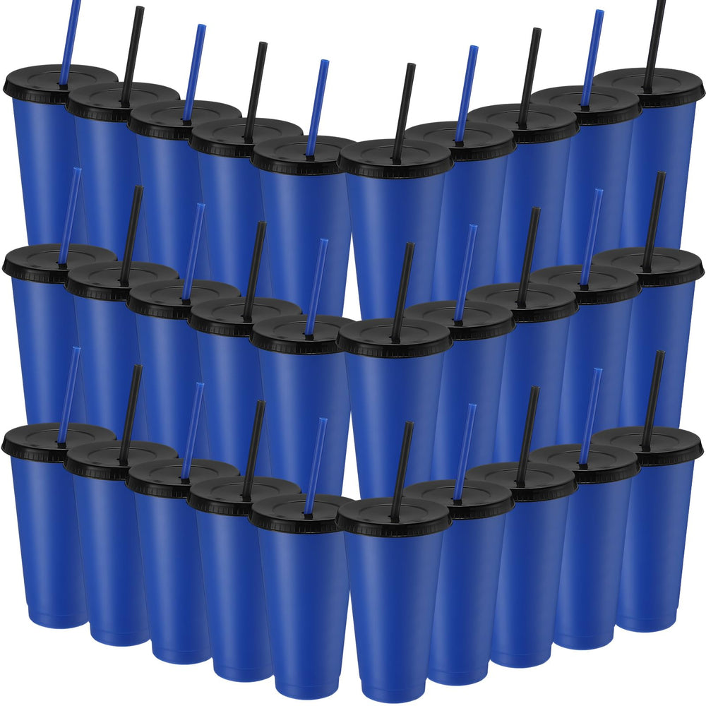 Honeydak 15 Pack Tumbler with Straw and Lid Bulk Cups for Gifts Water Bottle Iced Coffee Travel Mug Cup Reusable Plastic Tumblers for Party Birthdays 24-27 oz (Solid Color)