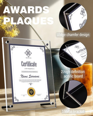 Award Plaques,13 x 9.5 in Acrylic Certificate Frame,Employee of The Month Plaque,Picture Plaques Holds A4 Size Paper,Placed Your Award,Diploma Certificate (Acrylic Plaque)